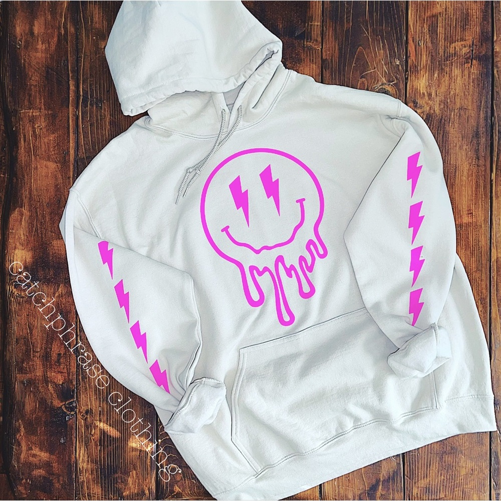 Drippy face with printed sleeves hoodie